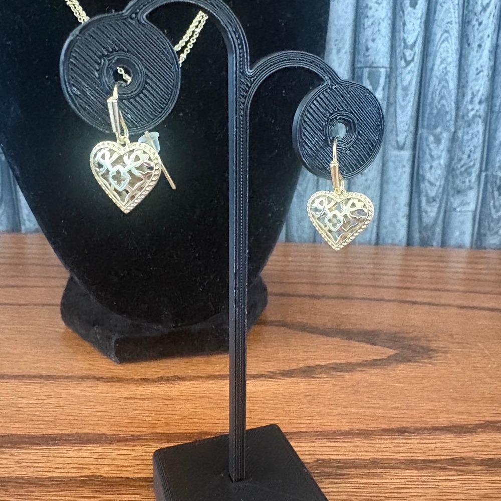 Kendra Scott Gold Tone Filigree Heart Layered Necklace and Drop Earring Set - Picture 6 of 8